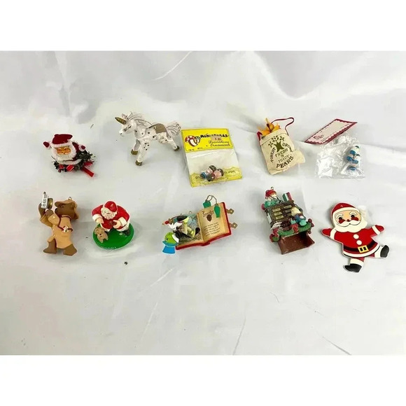 10x VTG Holiday Ornaments Christmas Santa Unicorn Wooden Figures Collectibles - Picture 1 of 11